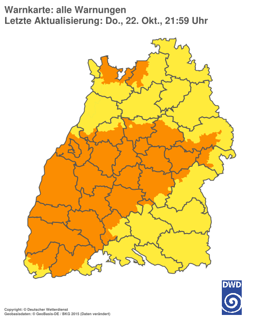 Aktuelle Warnkarte: Baden-Württemberg